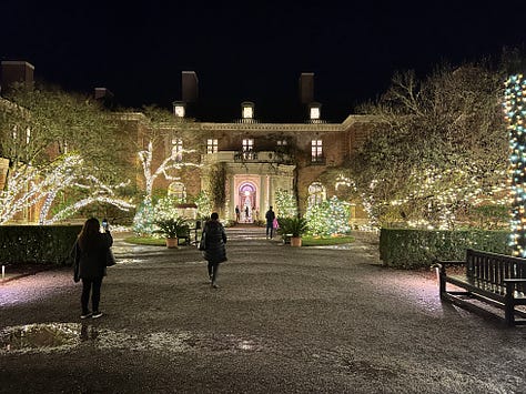 Images of holiday lights at Filoli