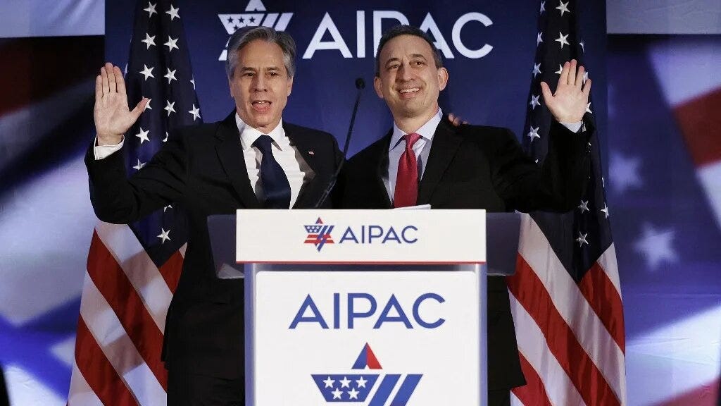 US Secretary of State Antony Blinken (L) is welcomed by Aipac President Michael Tuchin at the committee’s policy summit in Washington on 5 June 2023 (Chip Somodevilla/Getty Images/AFP) US Secretary of State Antony Blinken (L) is welcomed by Aipac President Michael Tuchin at the committee’s policy summit in Washington on 5 June 2023 (Chip Somodevilla/Getty Images/AFP)