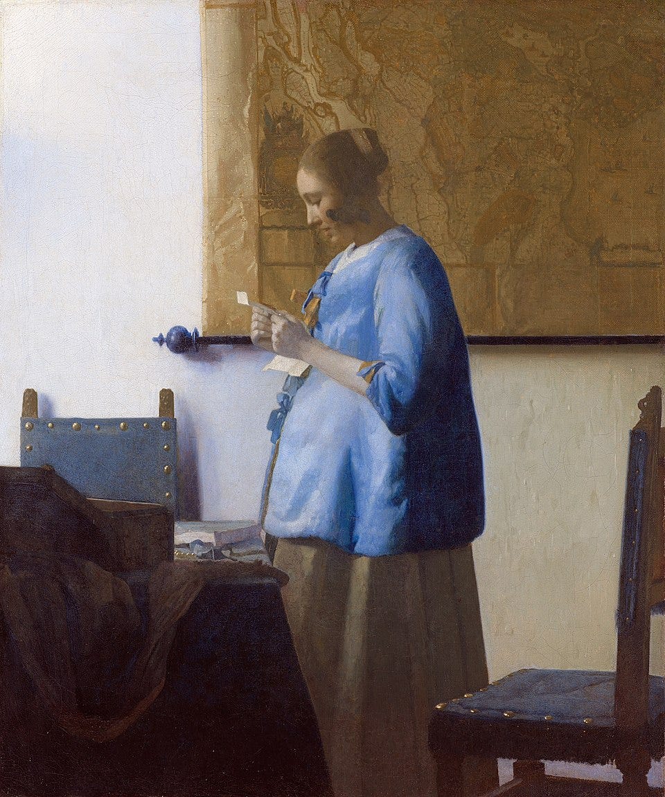 File:Johannes Vermeer - Woman in Blue Reading a Letter - WGA24657.jpg - Wikimedia  Commons