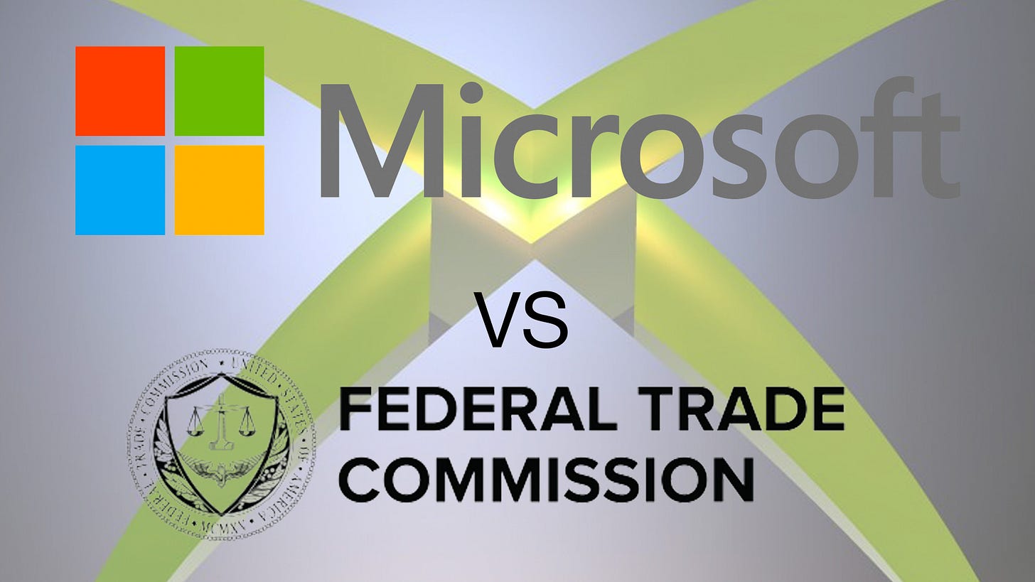 An image with the Microsoft Logo and FTC logo, the abbreviation vs in between, and the Xbox 360 logo faded in the background An image with the Microsoft Logo and FTC logo, the abbreviation vs in between, and the Xbox 360 logo faded in the background