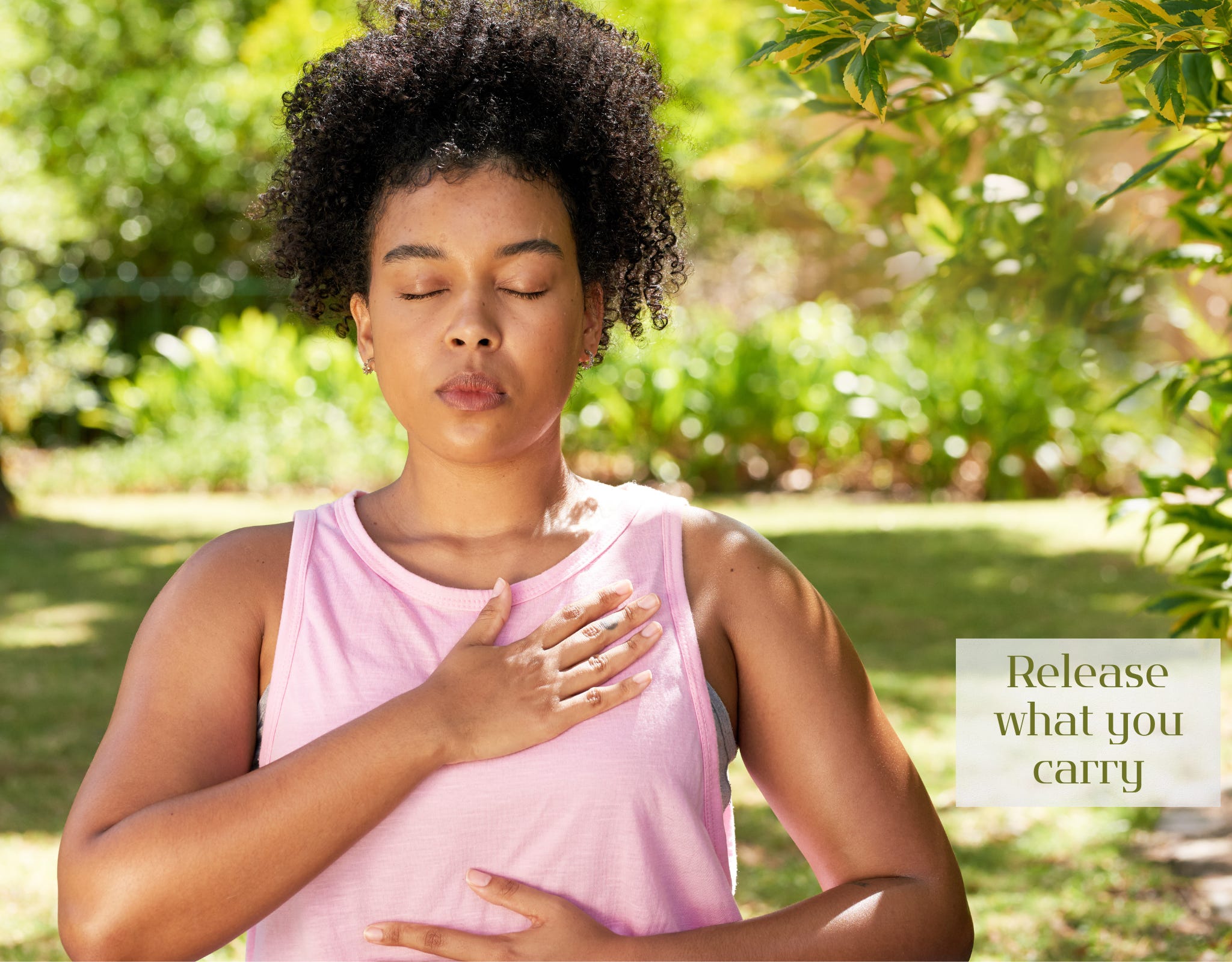 A woman with eyes closed rests one hand on her heart and the other on her belly, practicing mindful breathing for emotional healing, grounding, and nervous system regulation. Soft natural light and a peaceful expression convey calm and inner connection. Why Your Body Remembers Everything And How Breath Sets It Free  Releasing stored emotions and finding peace through the sacred rhythm of breath