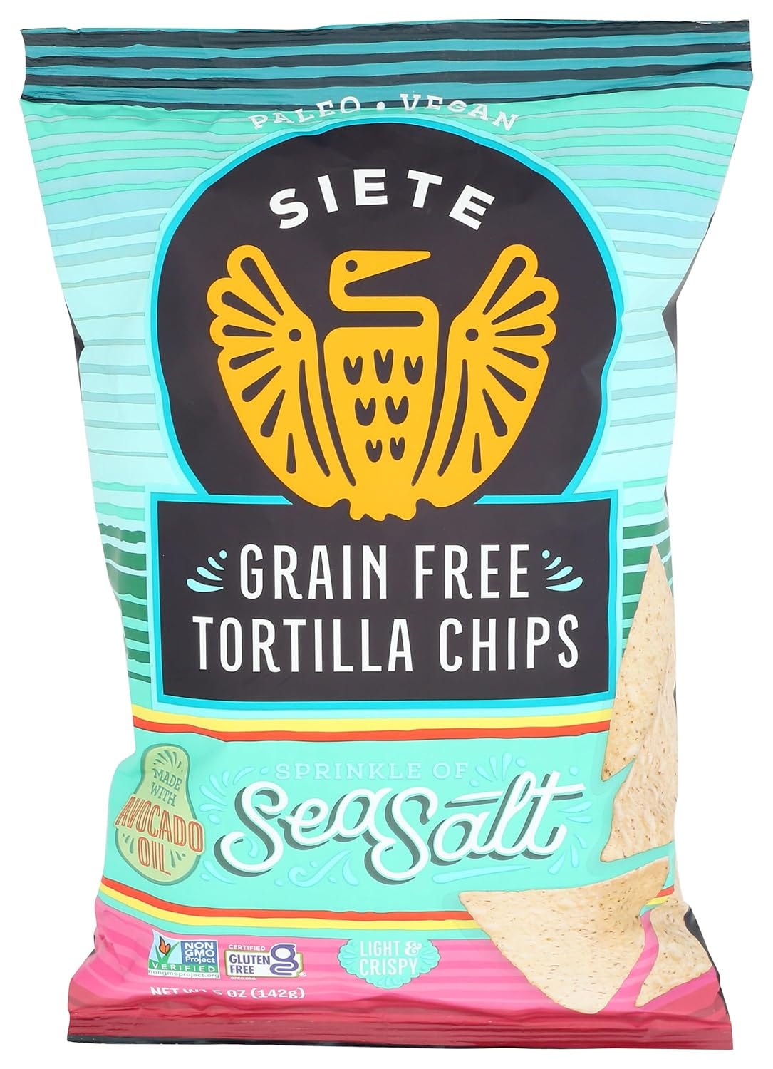 a bag of SIETE FAMILY FOODS Grain Free Tortilla Chips a bag of SIETE FAMILY FOODS Grain Free Tortilla Chips