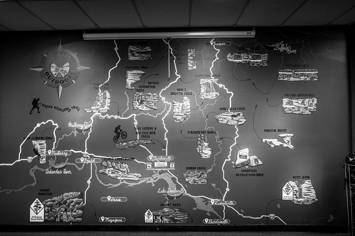 biking, camping, frisbee, trails, tents, kayak, canoe, and gear rental