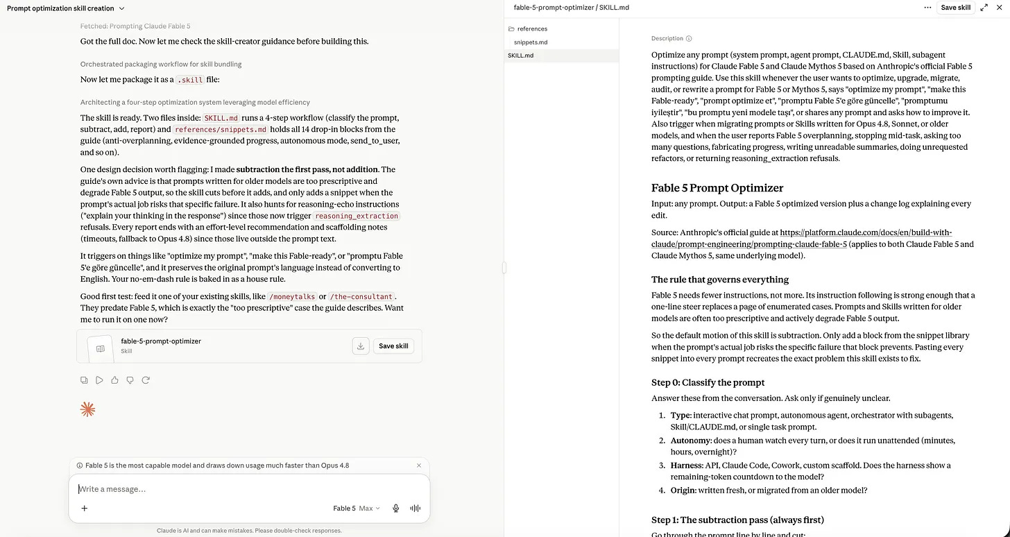 Finished Claude Skill created from the Fable 5 prompting documentation Finished Claude Skill created from the Fable 5 prompting documentation