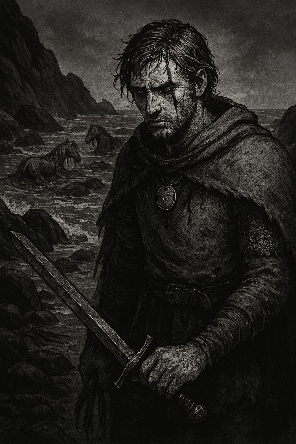 No oath stands untested. At the inlet, Cael finds battle — but no victory. Only the silence of the medallion, and the first taste of what it means to fight alone.