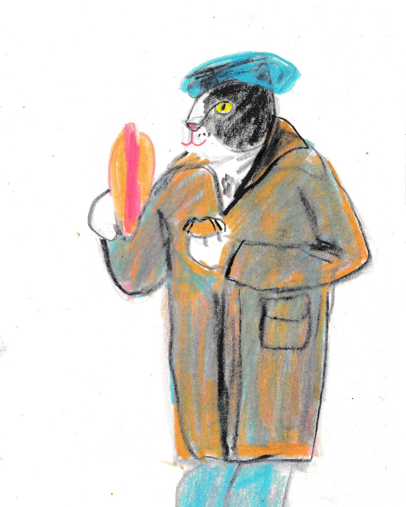 cat with hot dog sketch by Beth Spencer