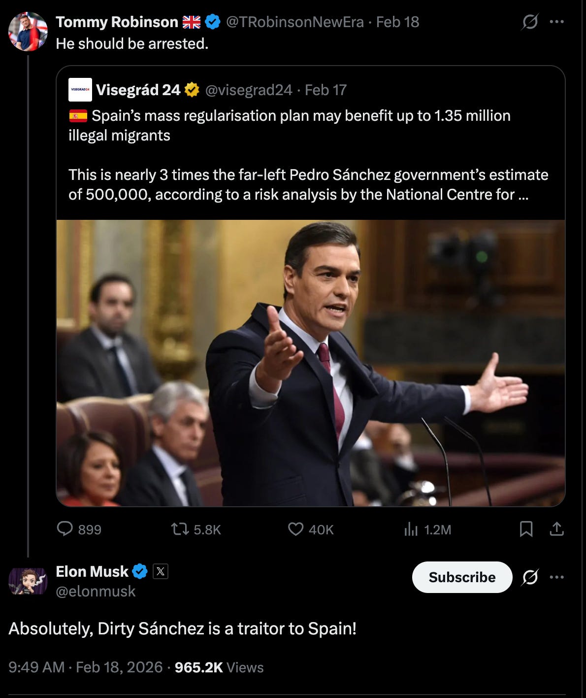 Elon: Absolutely, Dirty Sánchez is a traitor to Spain!