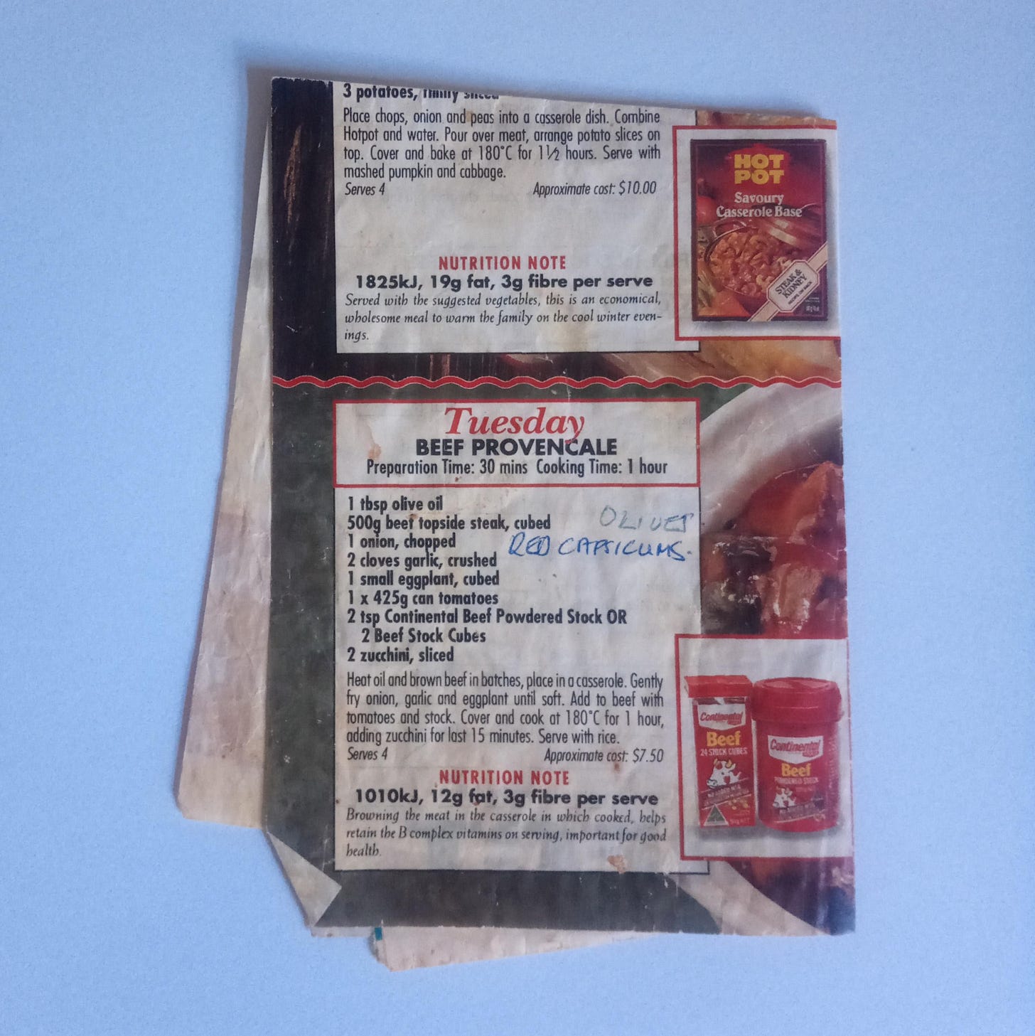 magazine cutout of recipe