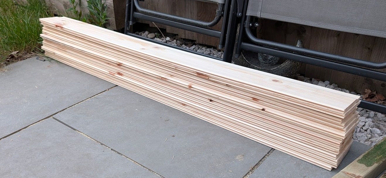 Cladding cut to size ready for shed side wall