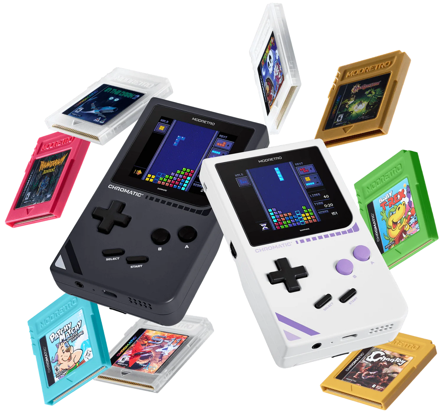 ModRetro Chromatic Game Boy with game options