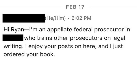 More social media posts and notes about Ryan McCarl's Elegant Legal Writing
