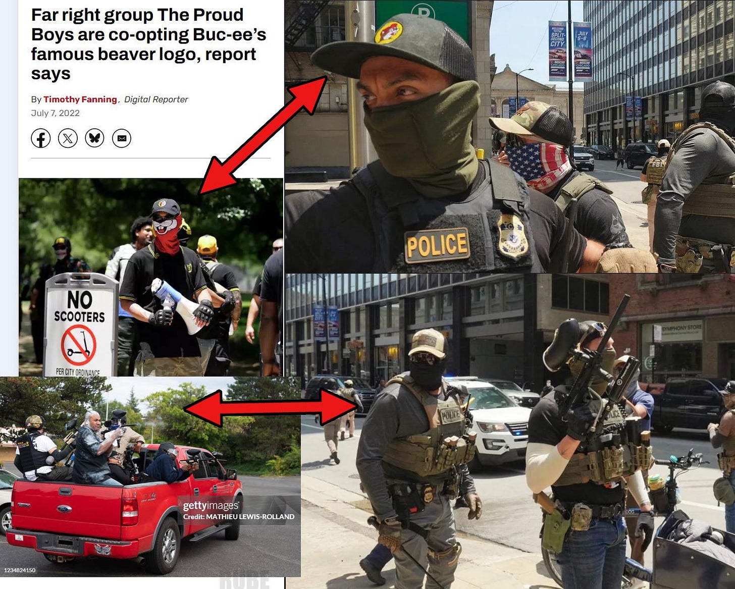 r/EyesOnIce - Masked maybe-agents, velcro badges, co-opted Proud Boys merch.. often superseding local law enforcement, using same paintball pepper guns used by Proud boys in the past.. Conclusion, DOJ is hiring domestic terrorists.. or Proud Boys are deputizing themselves with no pushback from DOJ.