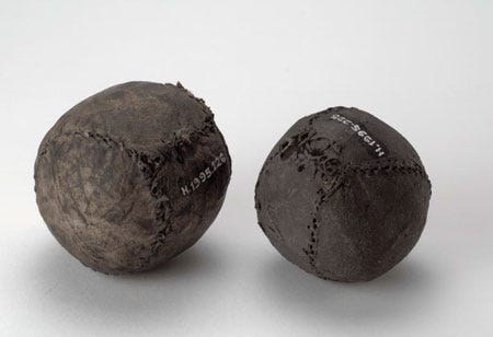 Postcard of Caich Leather balls. 