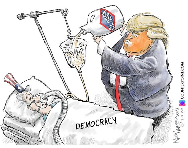 Austin American-Statesman editorial cartoon: Democracy, the patient