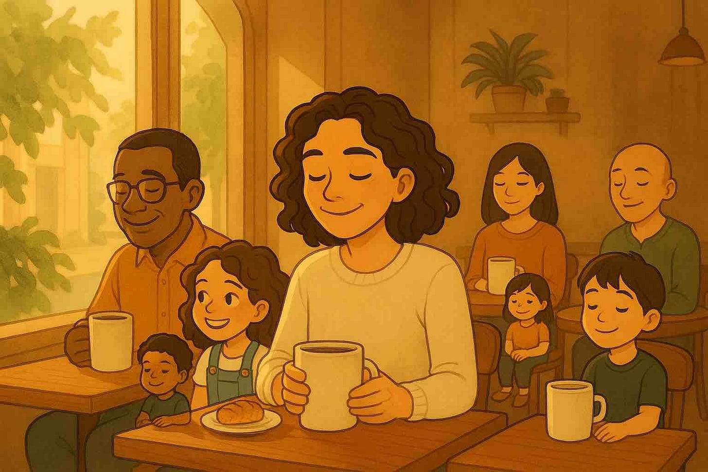 A group of adults sitting with children to heal