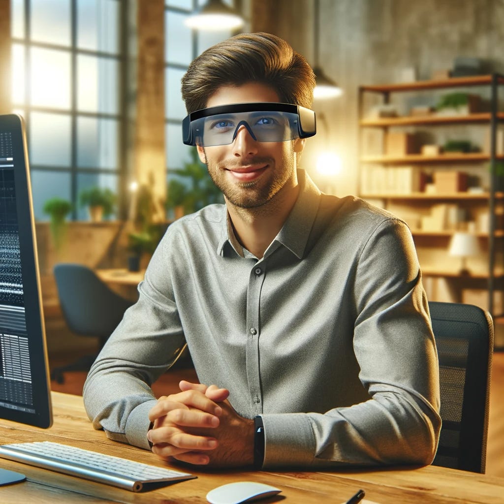 Developer with bioptic glasses at desk