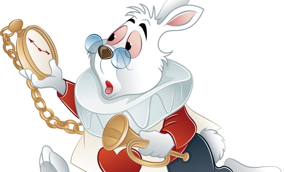 Un lapin court avec sa montre