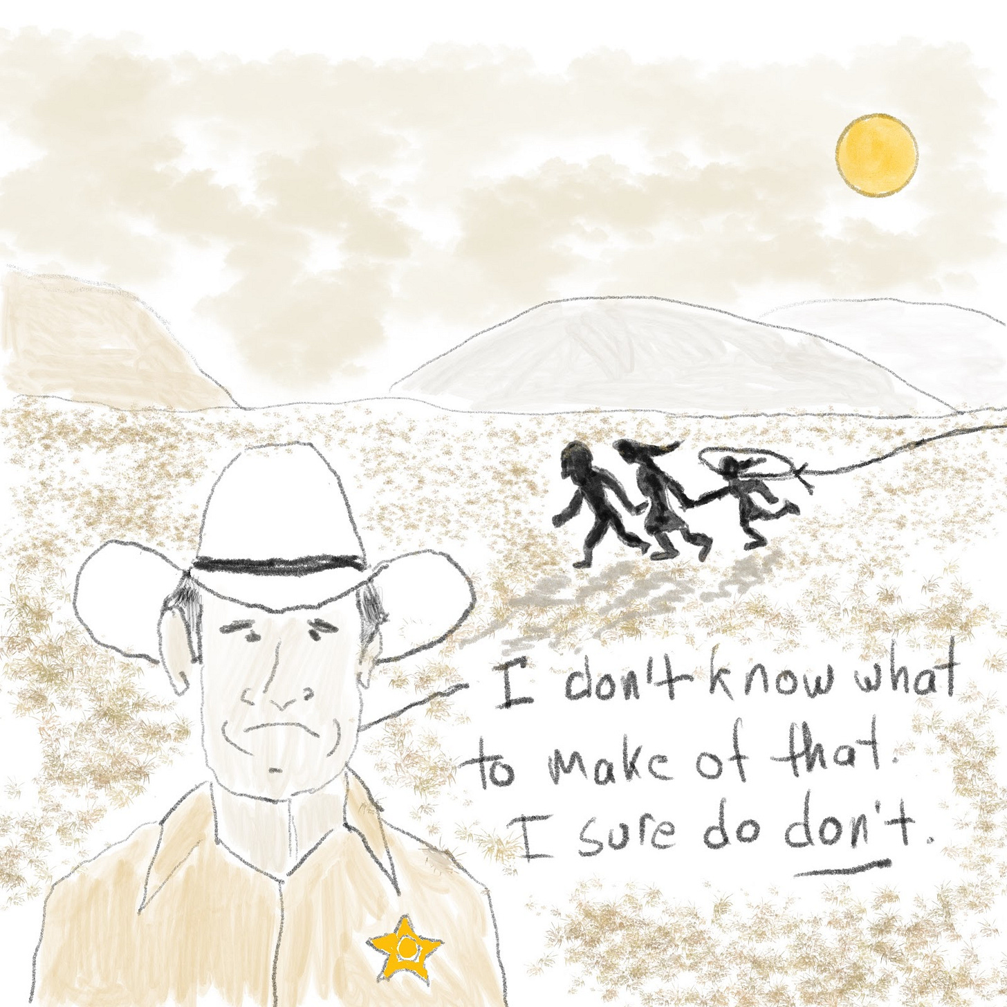 Scene from No Country for Old Men with a quote from Tommy Lee Jones