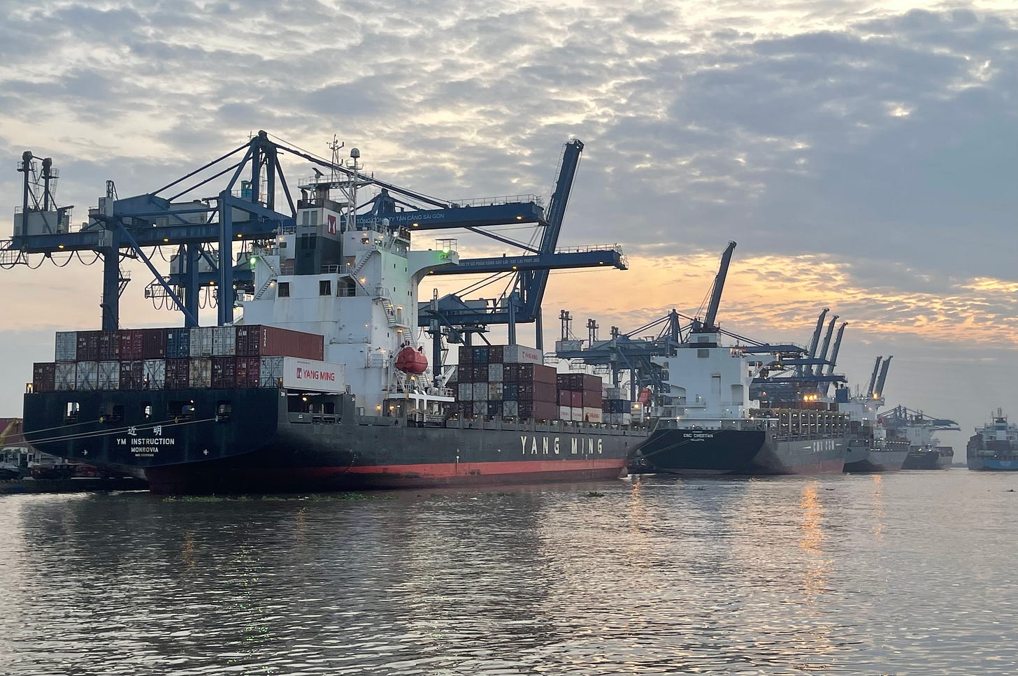 Cargo ships docked in Vietnam.