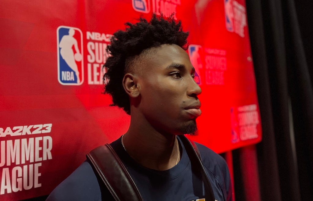 Pacers wing Aaron Nesmith talks to Scott Agness after making his debut with the team. Pacers wing Aaron Nesmith talks to Scott Agness after making his debut with the team.