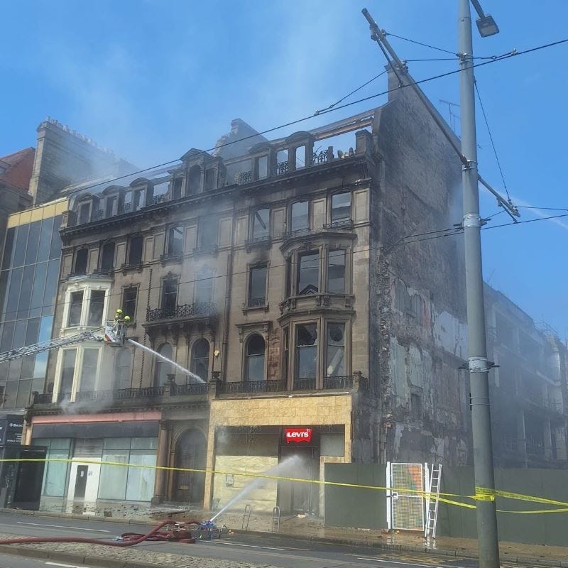 Photo of building on princes street after a fire Photo of building on princes street after a fire