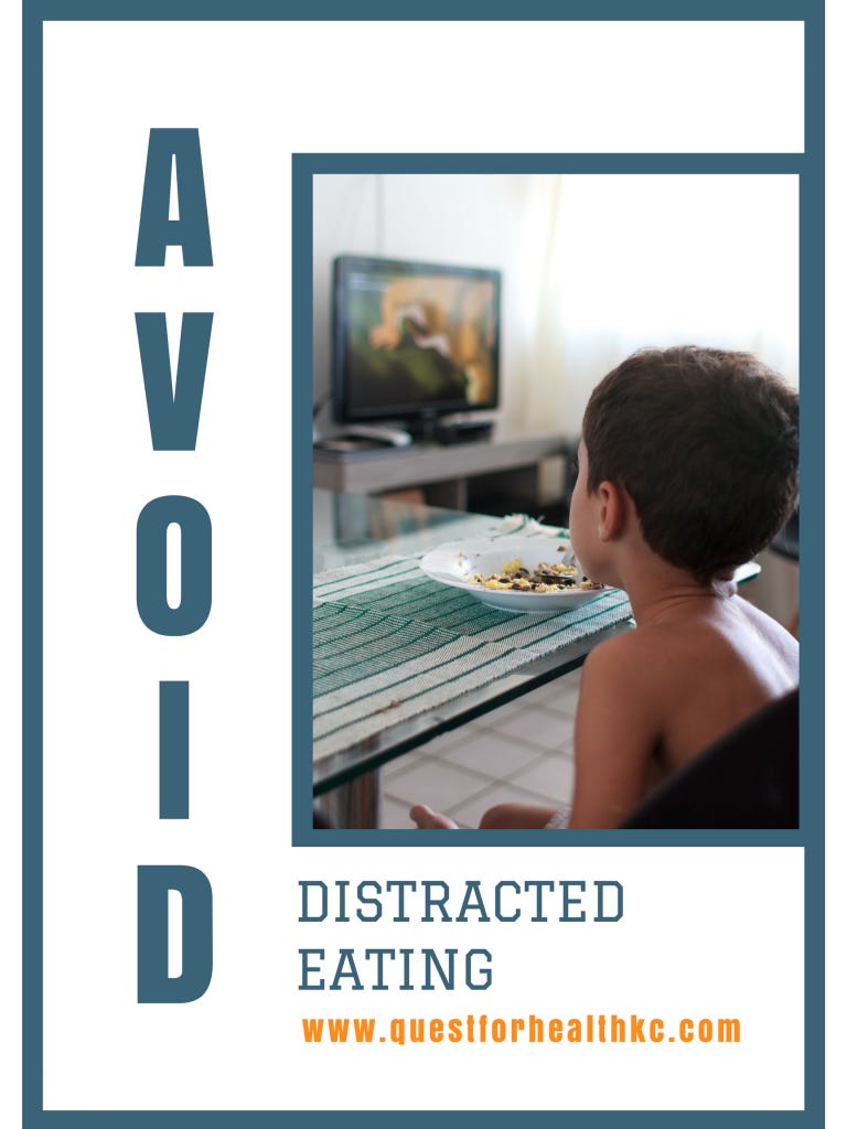 We all do it sometimes. We grab a snack and plop down on the couch to watch a movie. Before we know it the whole thing is gone. We only meant to eat some of it, but downed it in one sitting. That is distracted eating at it's finest. It exemplifies the problem of eating without intention. Not because of hunger. Not even healthy foods typically. Just eating because it's there.