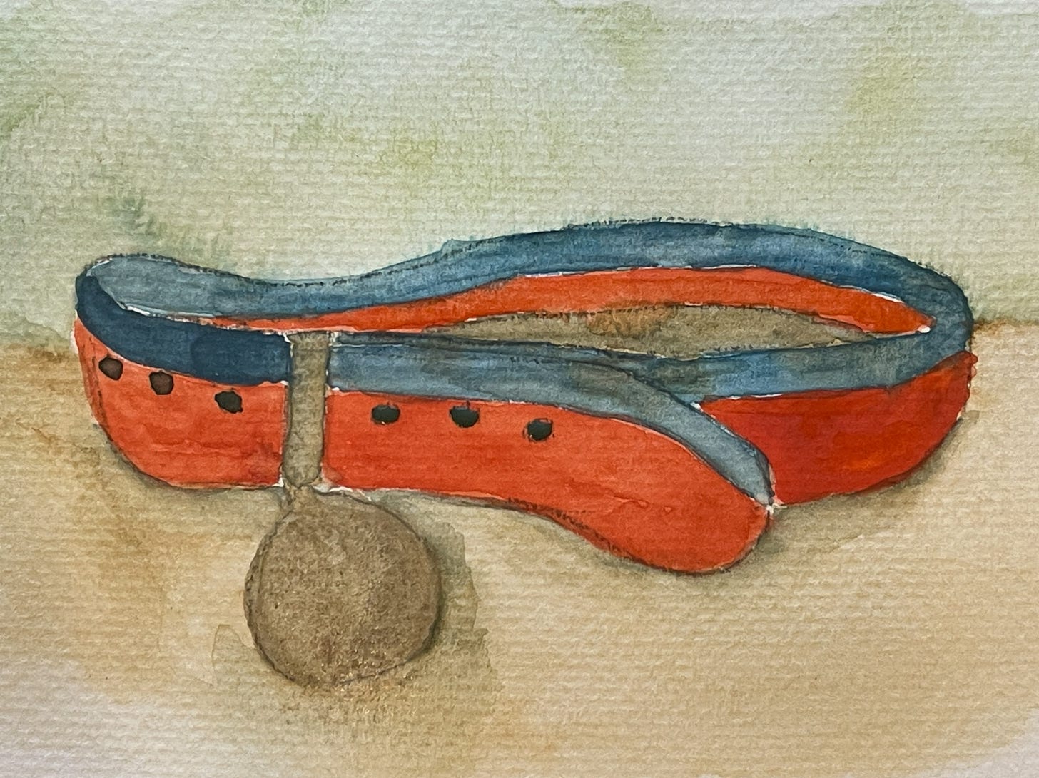 A watercolor sketch of a dog's collar by Charlie Shifflett