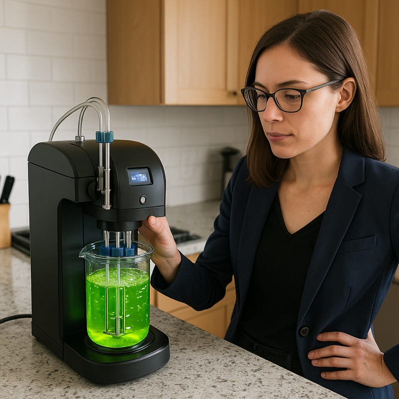 a keurig-like tabletop bioreactor sitting on a kitchen counter