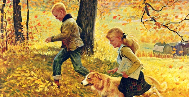 Walking Home Through Leaves by John Clymer October 7, 1950 Walking Home Through Leaves by John Clymer October 7, 1950