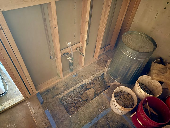 Photos of plumbing rough-in work.