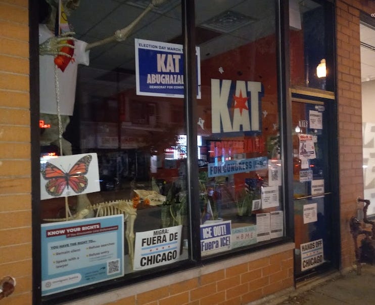 Rogers Park Chicago campaign office for Kat Abughazaleh