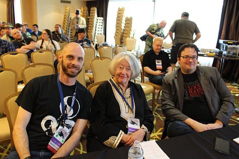 Various pictures of me with Robert Jordan, Brandon Sanderson, Harriet McDougal and other members of Team Jordan throughout the years.