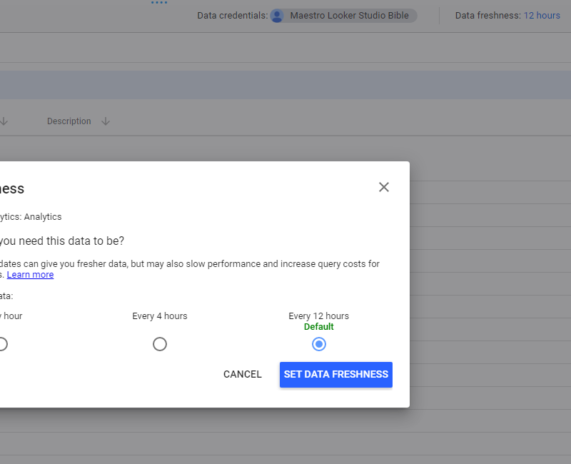 Looker Studio data freshness