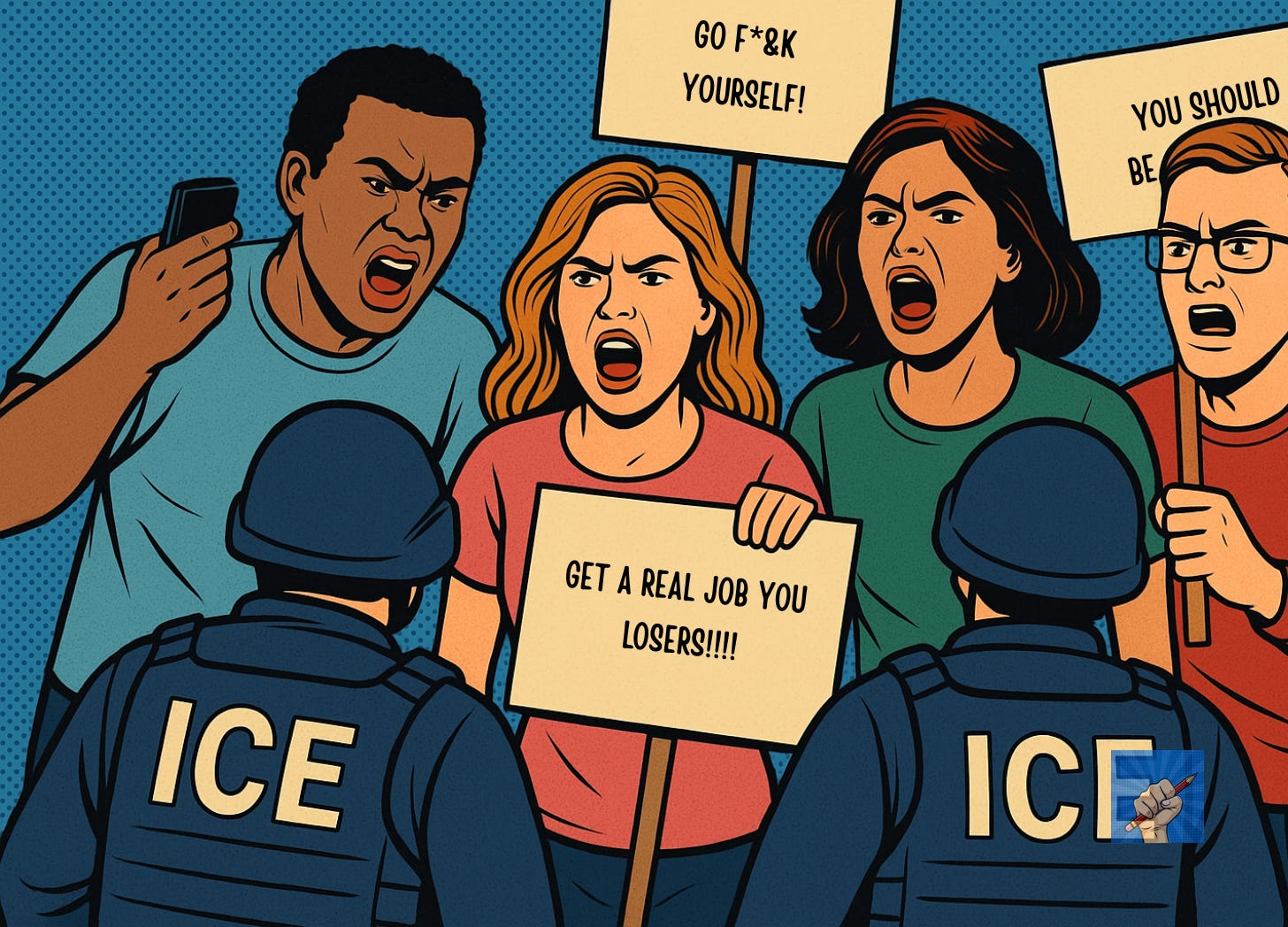 Protestors shouting down ICE