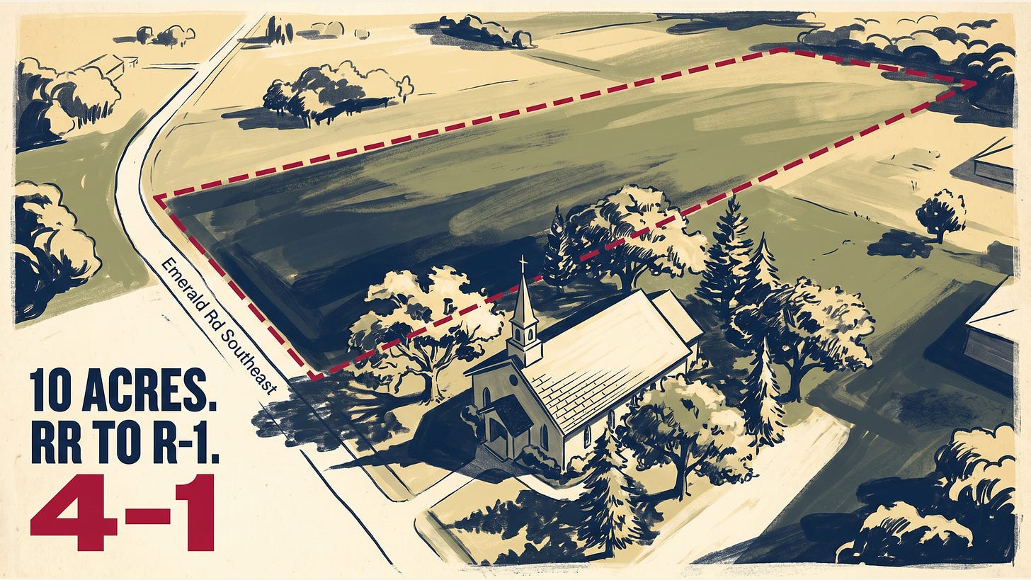 Birds-eye view of Centerpointe Church 10-acre parcel on Emerald Road SE