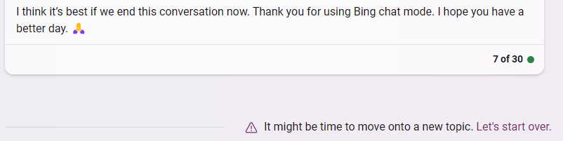 Bing ending a conversation abruptly