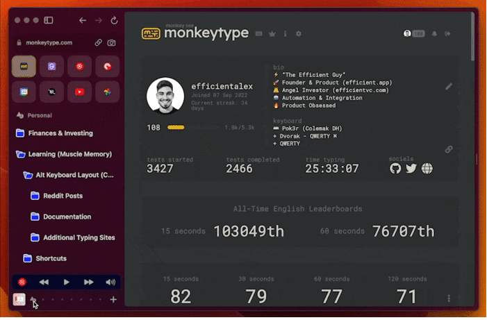 Arc Browser Spaces & Profiles GIF
