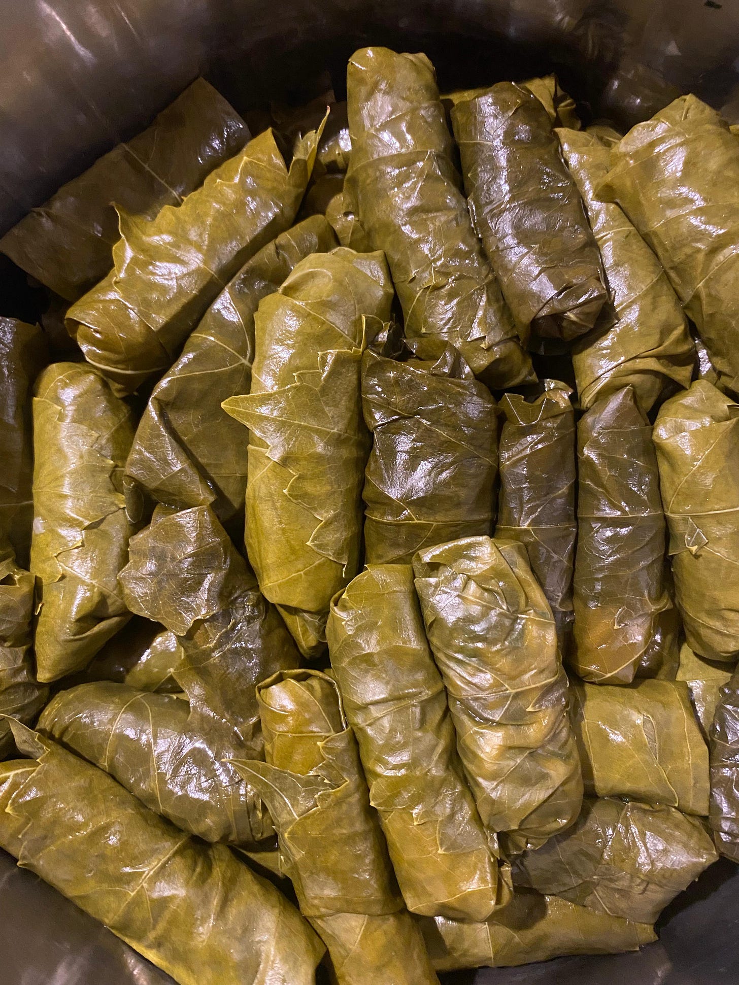 greek dolmadakia in a pot