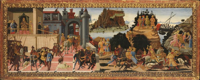 Title: Scenes from the Story of the Argonauts - Description: Scenes from the Story of the Argonauts, ca. 1465, by Jacopo di Arcangelo (called Jacopo del Sellaio). Metropolitan Museum of Art, public domain. Title: Scenes from the Story of the Argonauts - Description: Scenes from the Story of the Argonauts, ca. 1465, by Jacopo di Arcangelo (called Jacopo del Sellaio). Metropolitan Museum of Art, public domain.