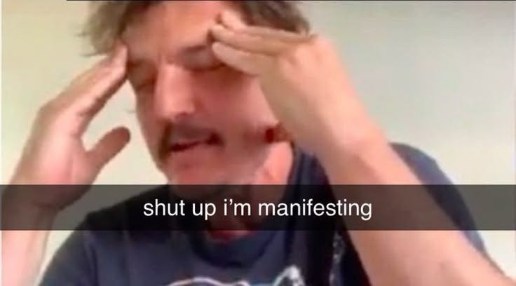 This may contain: a man holding his head in front of his face with the words shut up i'm maintaining