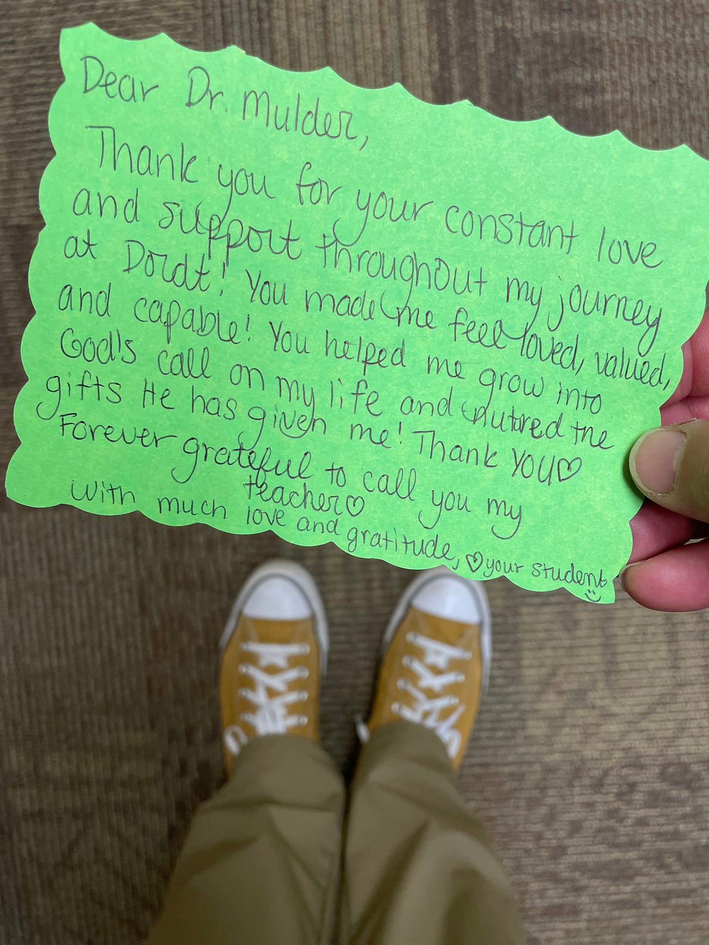 A hand-made thank you card from a student to Dr. Dave