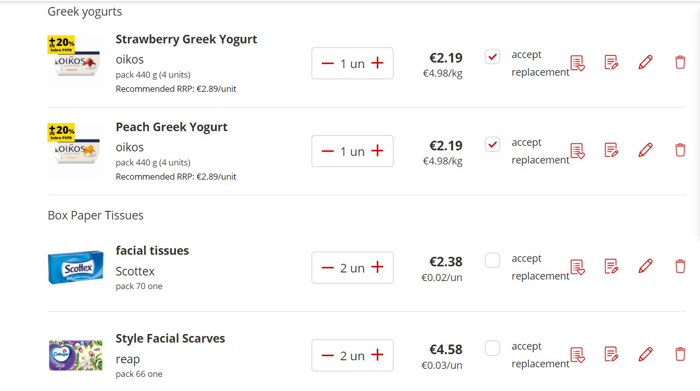 Screenshot of order summary
