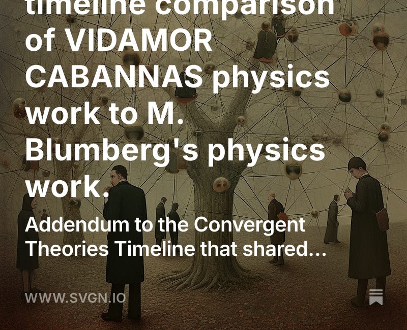 For the record: A timeline comparison of VIDAMOR CABANNAS physics work to M. Blumberg's physics work.