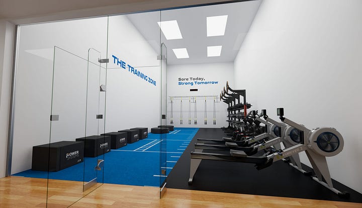 A racquetball court and a converted racquetball court 