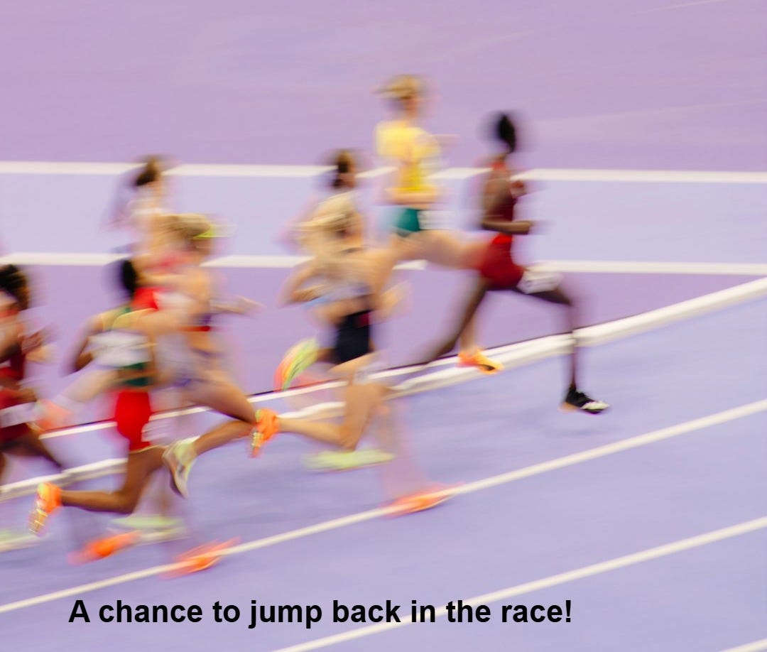 A group of people running on a track