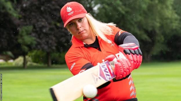 Transgender cricketer Danielle McGahey plays a pull shot Transgender cricketer Danielle McGahey plays a pull shot