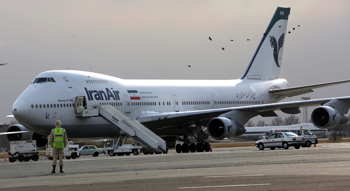 Western sanctions have hampered Iran’s passenger airline service by thwarting access to spare parts for jets like this Boeing 747