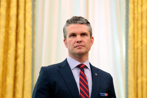 Secretary of Defense Peter Hegseth listens as U.S. President Donald Trump delivers remarks in the Oval Office of the White House on March 21, 2025 in... Secretary of Defense Peter Hegseth listens as U.S. President Donald Trump delivers remarks in the Oval Office of the White House on March 21, 2025 in...