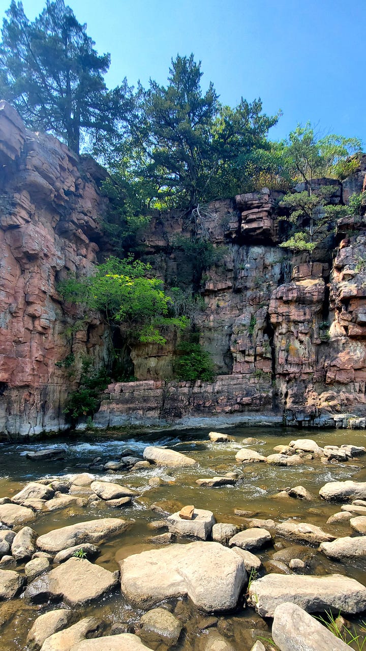Pictures of cliffs along rivers edge from below and above